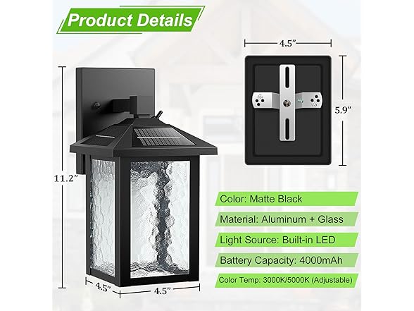 BesLowe Solar Wall Lights Outdoor 2-Pack