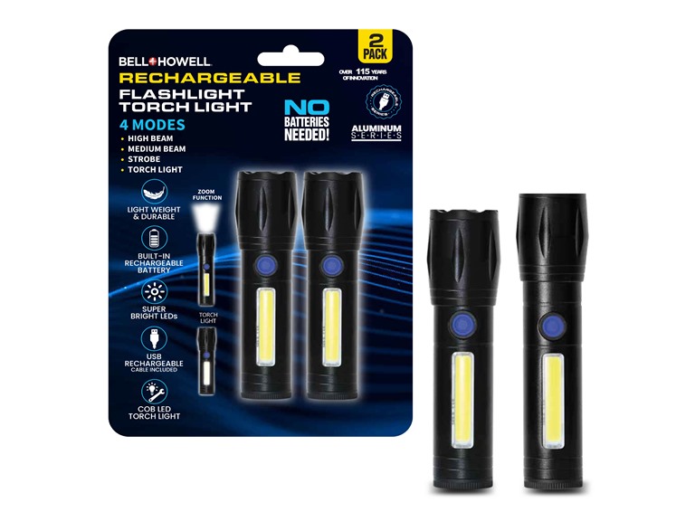 Bell+Howell NB-1977 1-Pack - (2-Piece) Rechargeable 2Pc Flashlight Torchlight 