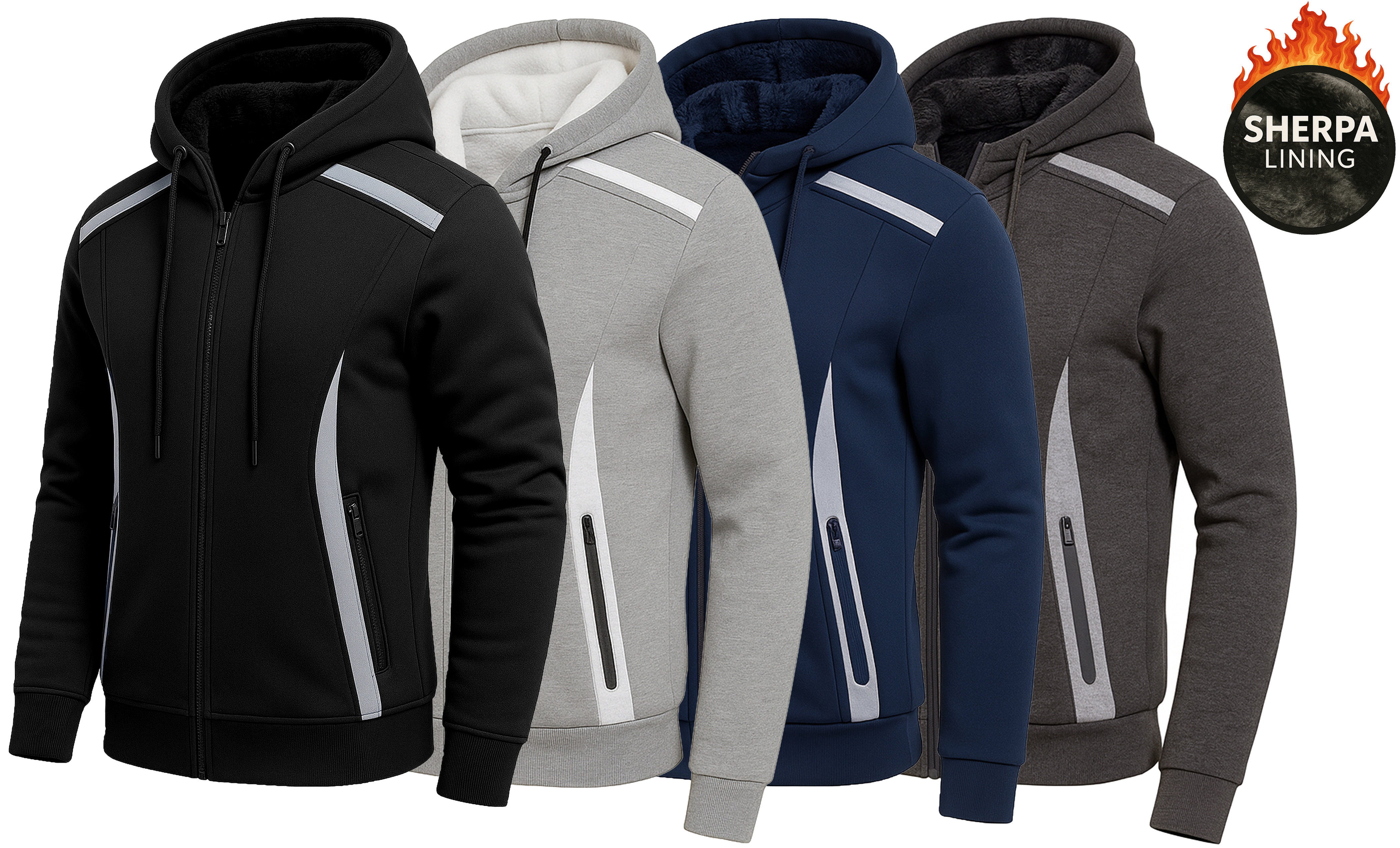 Men's Sherpa Reflective Tech Zip Hoodies - Gallery 20