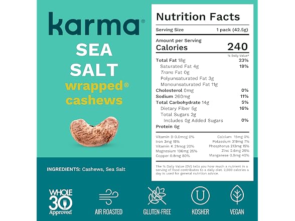 Karma Sea Salt Cashews with Skin by Karma Nuts