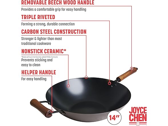 Joyce Chen 14-Inch Ceramic Nonstick Carbon Steel Wok