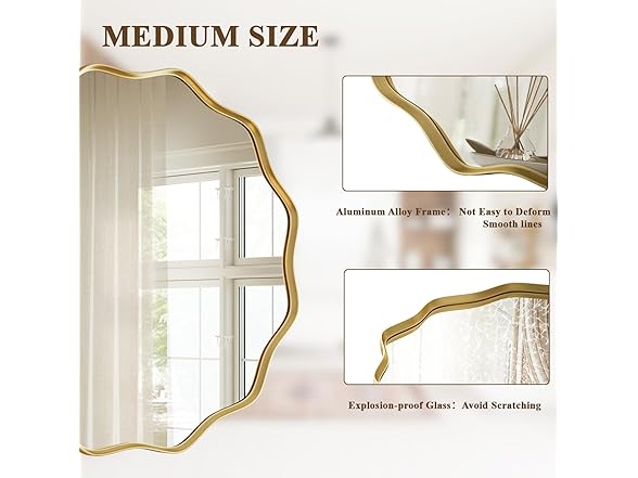 VooBang Gold Scalloped Circle Mirror, 24" Wavy Edge Round Wa (Open Box)