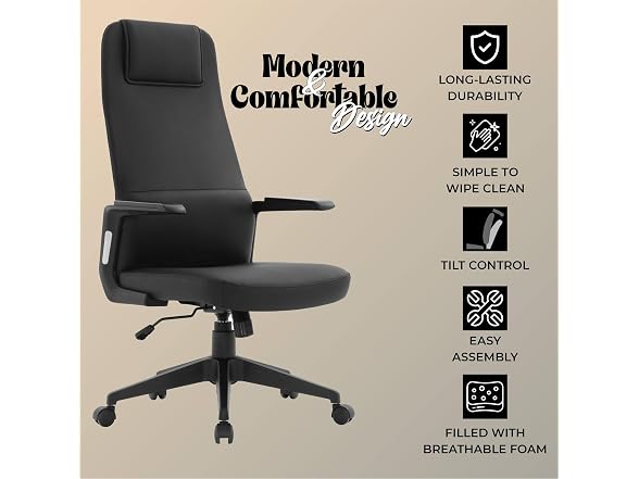 LeisureMod Leather Ergonomic High-Back Office Chair