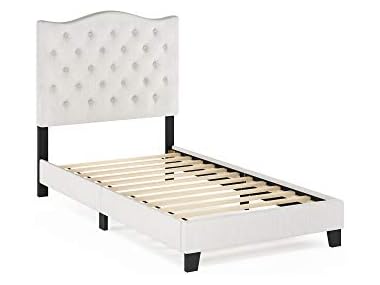 $62.99 Furinno Lille Button Tufted Bed Frame, Twin dealfomo
