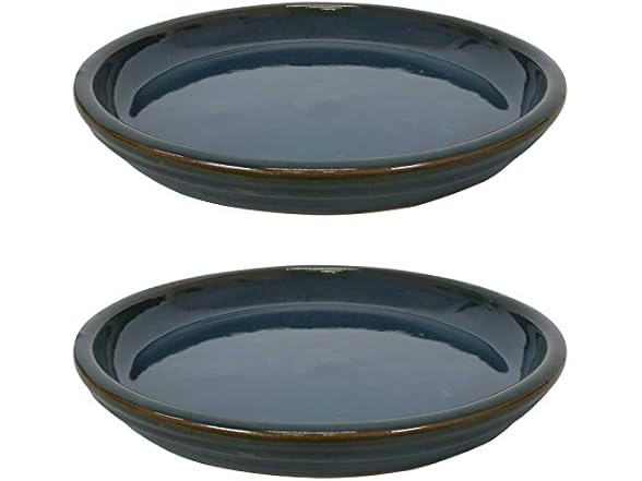 Sunnydaze 12" Ceramic Plant Saucers- Forest Lake Green