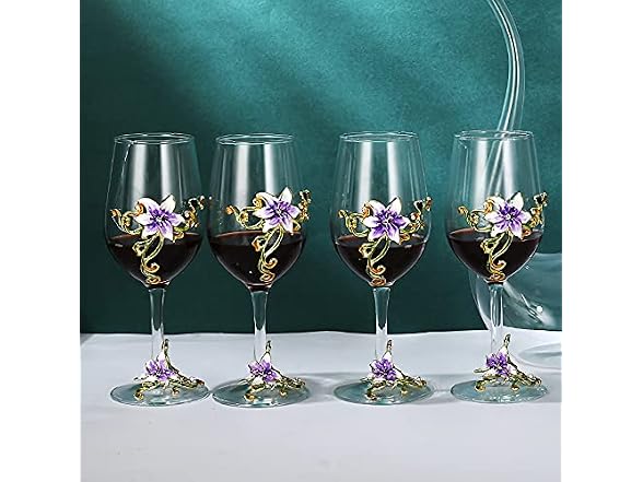 Enamel Flower Gin Balloon Glass Wine (Purple lily)