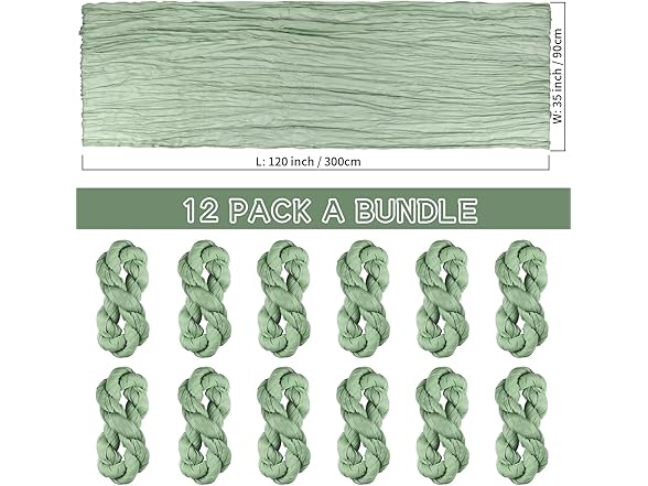 TISEMENT 12 Packs Cheesecloth Table Runne (Sage Green)