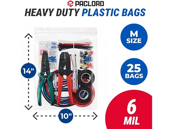 10" x 14" Medium Reclosable Plastic Zip Bags, 50 Count
