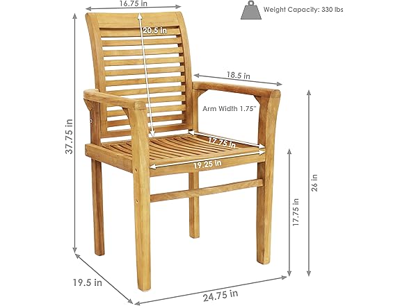 Sunnydaze Decor JVA-353 Teak Slat Patio Chair Light Br