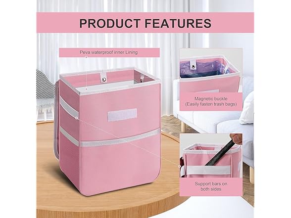 Simple Deluxe 2Gal Car Trash Can, Pink