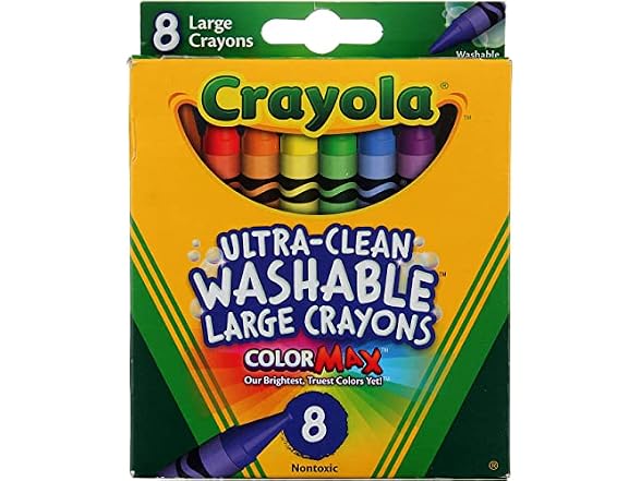 Wshbl Crayons, Large, 8 Clrs/Box, Total 12 Boxes