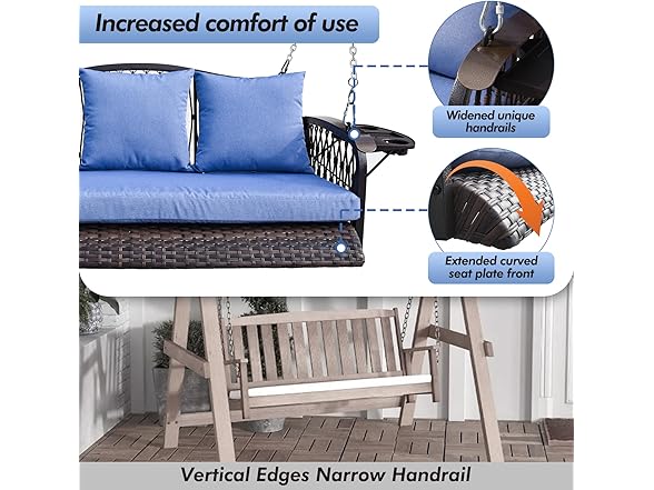 ZZW Wicker Porch Swing Heavy Duty