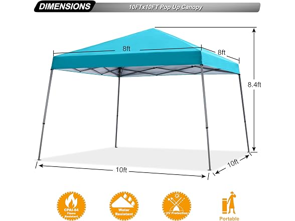 ABCCANOPY 10x10 Pop Up Canopy Tent, Slant Leg Outdoor Shade, Turquoise