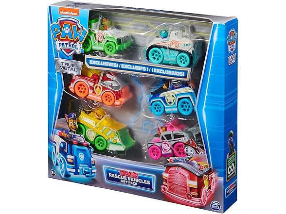 Paw Patrol, True Metal Neon Rescue Vehicle Gift Pack of 6
