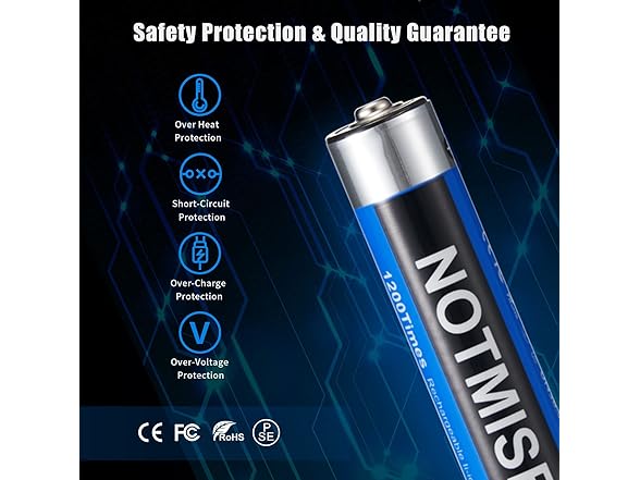 (8 PACK) Notmise Rechargeable Lithium Ion 1.5V AA Batteries