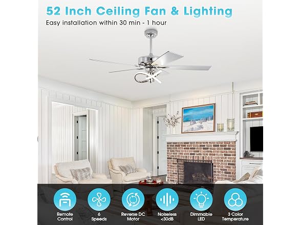 Parrot Uncle 52 Inch Chandelier Ceiling Fan