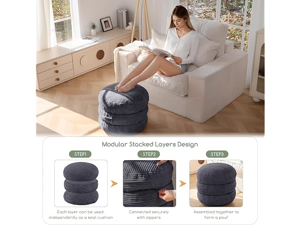 Round Pouf Ottoman, Foam Footrest