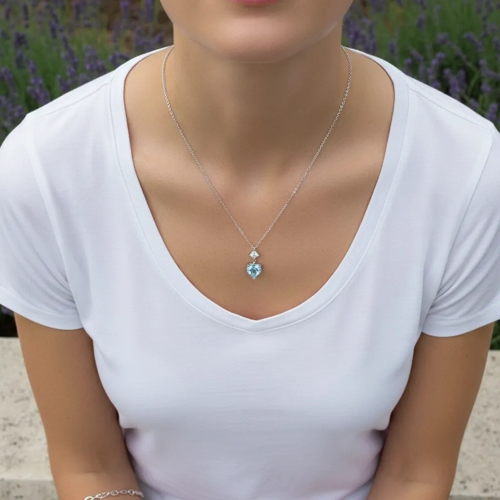 Heart Cut Aqua Moissanite Necklace - Gallery 8