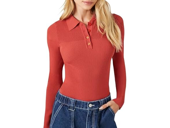 Forever 21 (M) Sweater-Knit Polo Shirt Bodysuit