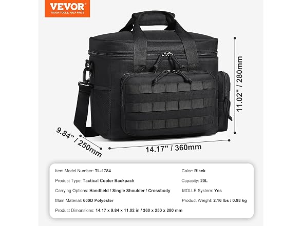 VEVOR Tactical Lunch Box for Men/Women, 20L