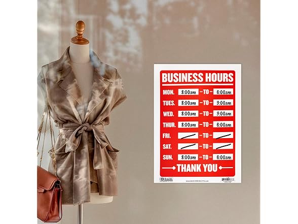 BAZIC Products Business Hours Sign, 12