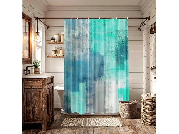 Batmerry Turquoise Grey Abstract Shower Cutain