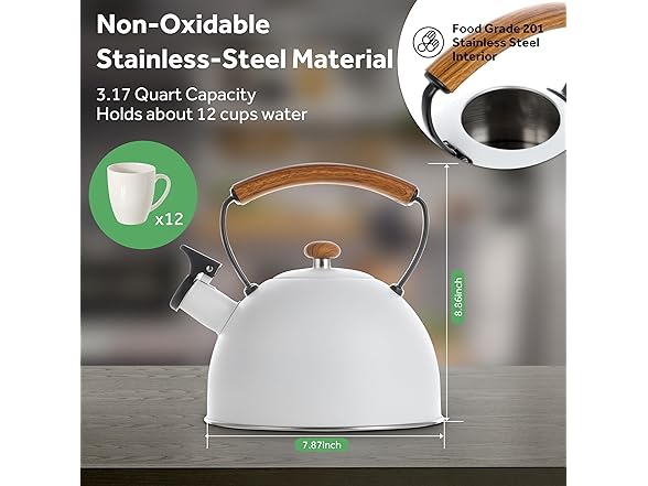 YSSOA Whistling Stovetop Tea Kettle, 3.17 Quart