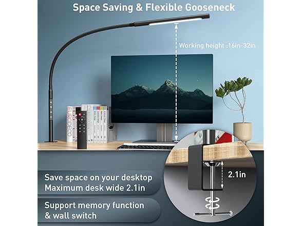 AmazLit Swing Arm Desk Light with Remote Control