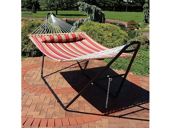 Sunnydaze Quilted Double Hammock, Red Stripes - Gallery 7