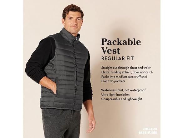 Amazon Essentials Men Lightweight Packable Vest