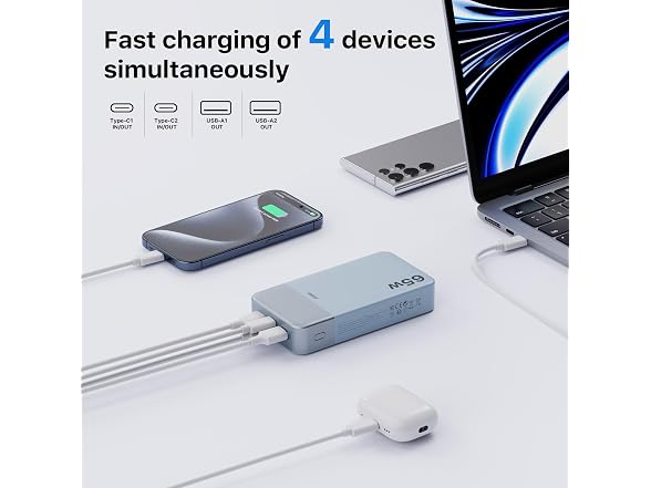 JUOVI 65W Blue Portable Charger 20000mAh