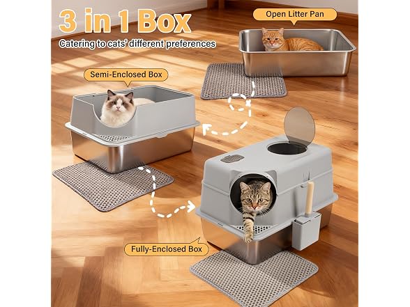 Exovyn Stainless Steel Litter Box with Lid,XL