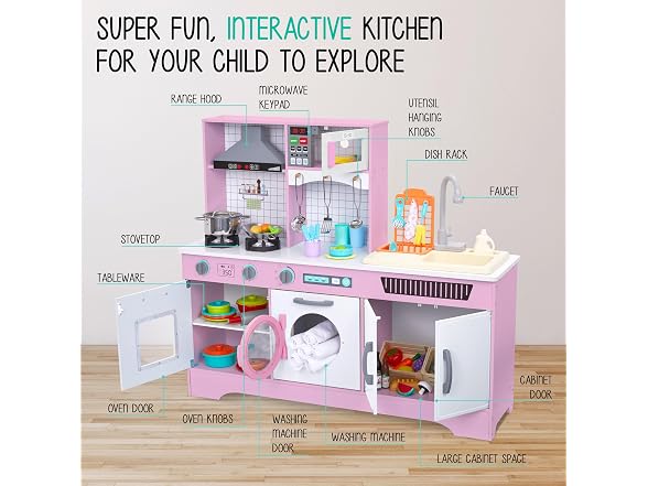Wide Kitchen Set with Laundry Pink