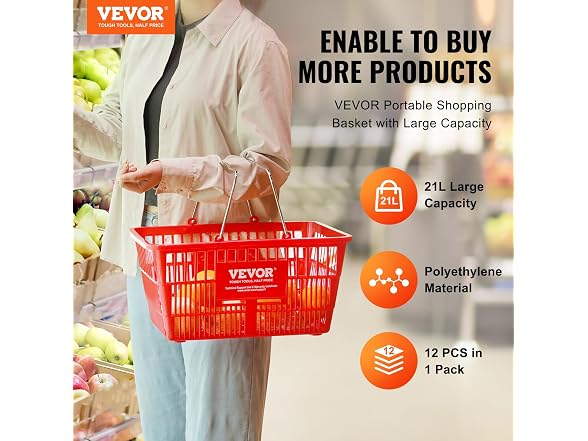 VEVOR Shopping Basket, Set of 12, 21L