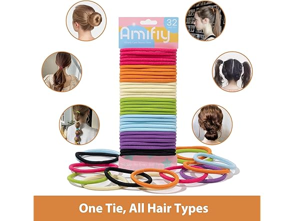 Amifiy Elastic Hair Ties, 64 Count