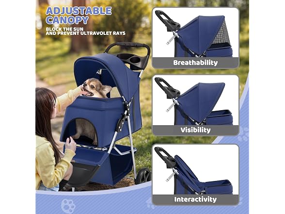 Magshion 3-Wheel Pet Stroller, Foldable Trave