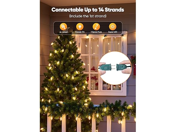 Minetom Vintage C9 LED Christmas Lights Outdoor Warm White, 50ft
