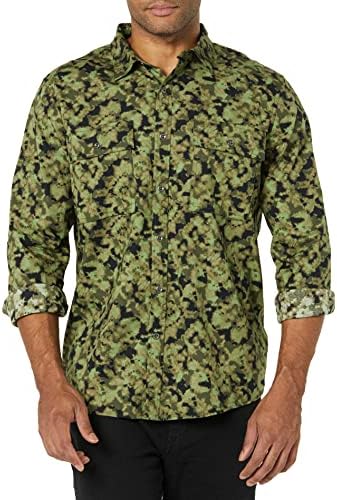 Amazon Essentials Men's Slim-Fit Long-Sleeve Two-Pocket Utility Shirt (Previously Goodthreads), Green Camo Print, X-Large