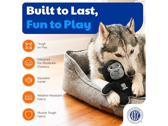 American Kennel Club Plush Dog Toy with Squeaker, Gorilla