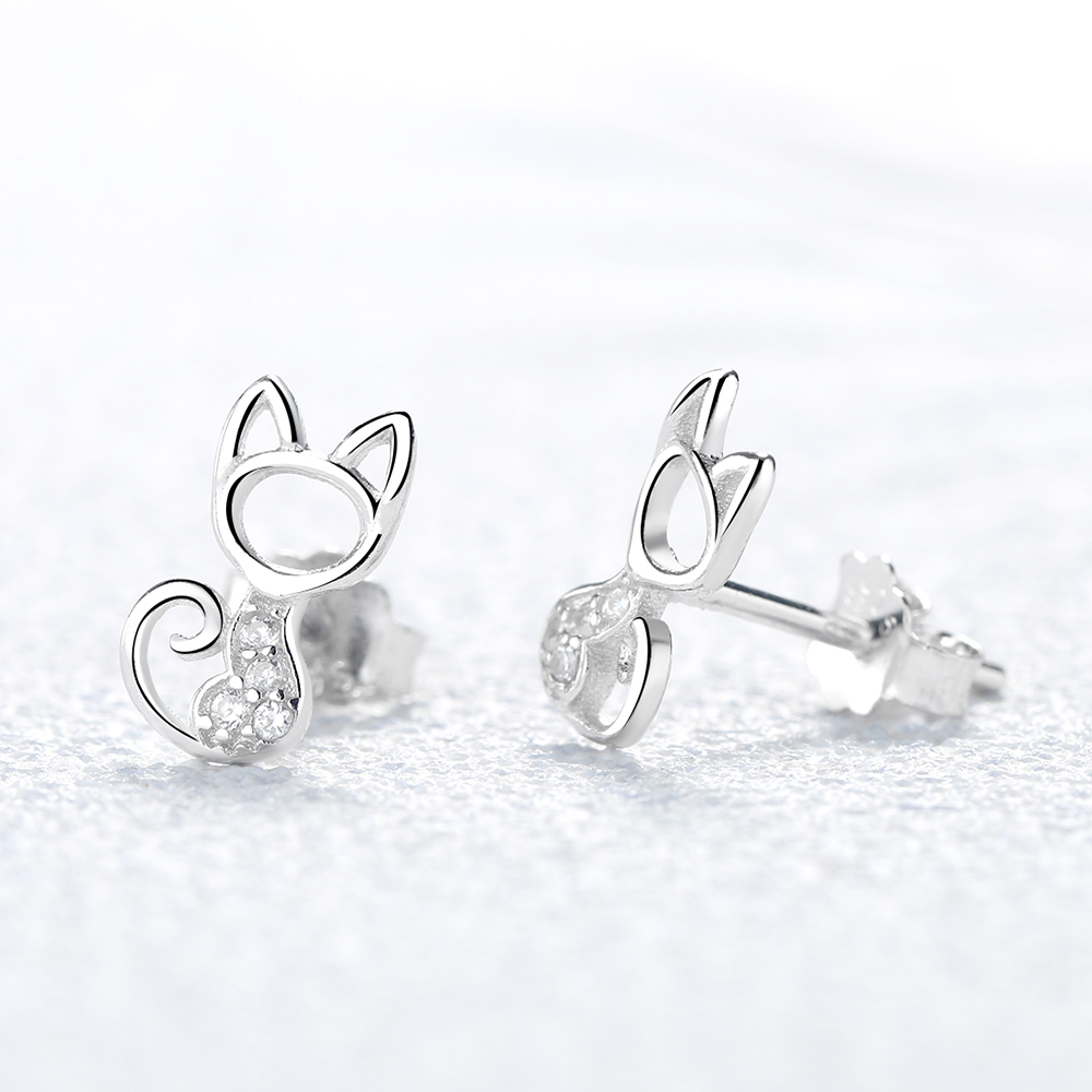 Sterling Silver Crystal Cat Studs - Gallery 4