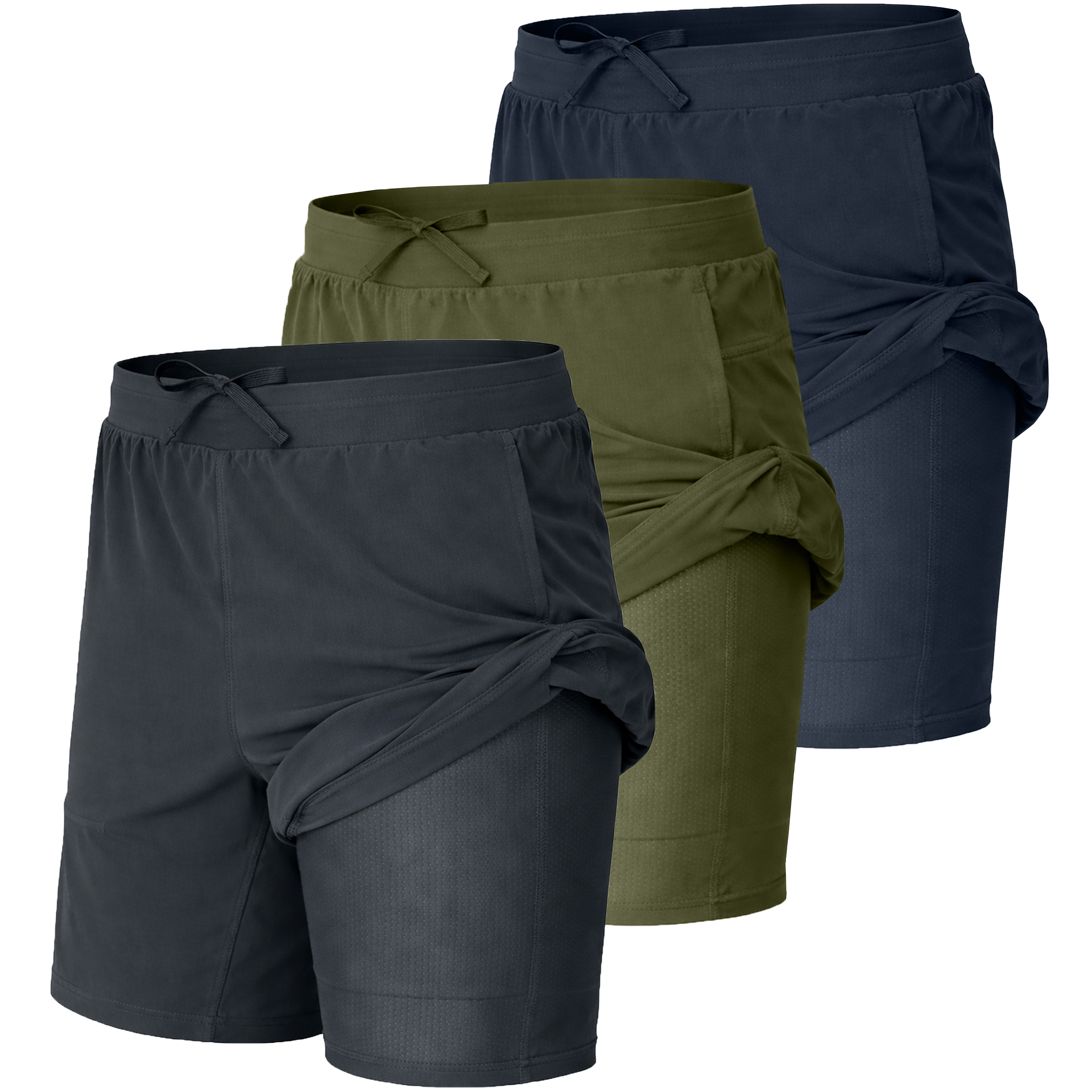 3Pk Mens 2-in-1 Quick Dry Active Shorts - Gallery 15