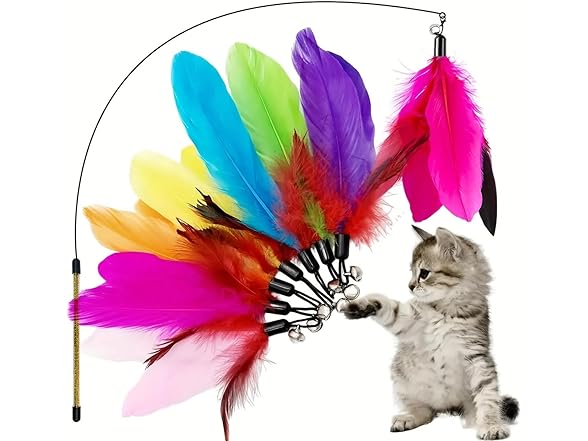 Retractable Wand Cat Toy with 9 Replaceable Heads