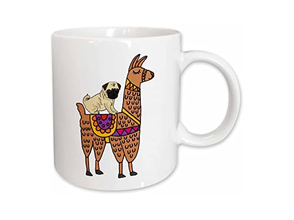 Cool Humorous Pug Dog Riding llama Cartoon 11oz Mug