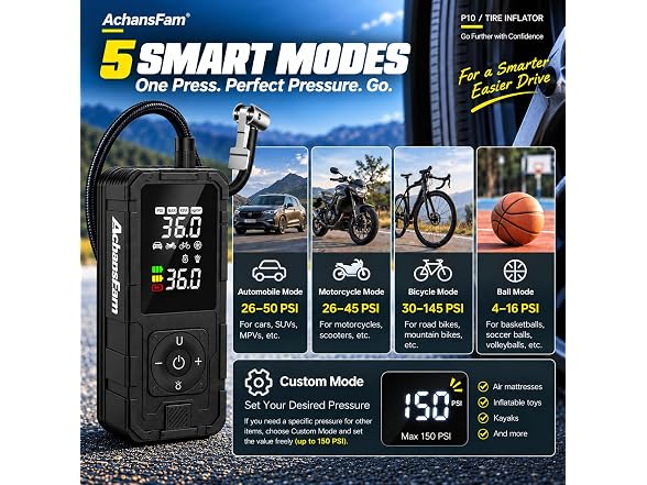 Achansfam Portable Tire Inflator, Black