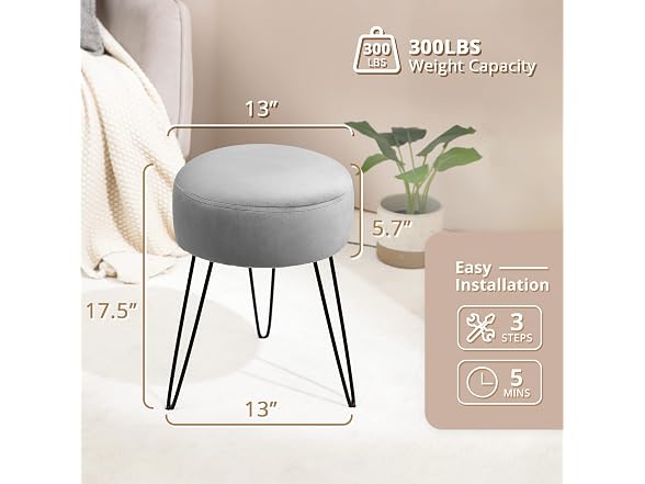 LUE BONA Grey/Black Vanity Stool