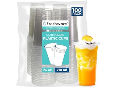 $13.99, Was $27.32, 48% Off! Freshware 24oz Clear Disposable Plastic Cups, 100PK dealfomo