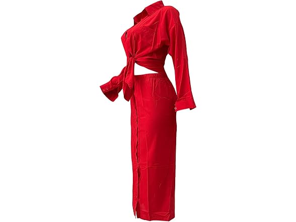 Glienst Women (S) Self Tie Collared Sleeve Skirt