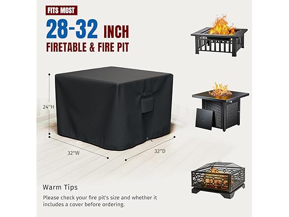 SHINESTAR Fire Pit Cover Square, Fits for 28-32 Inch Fire Pit Table