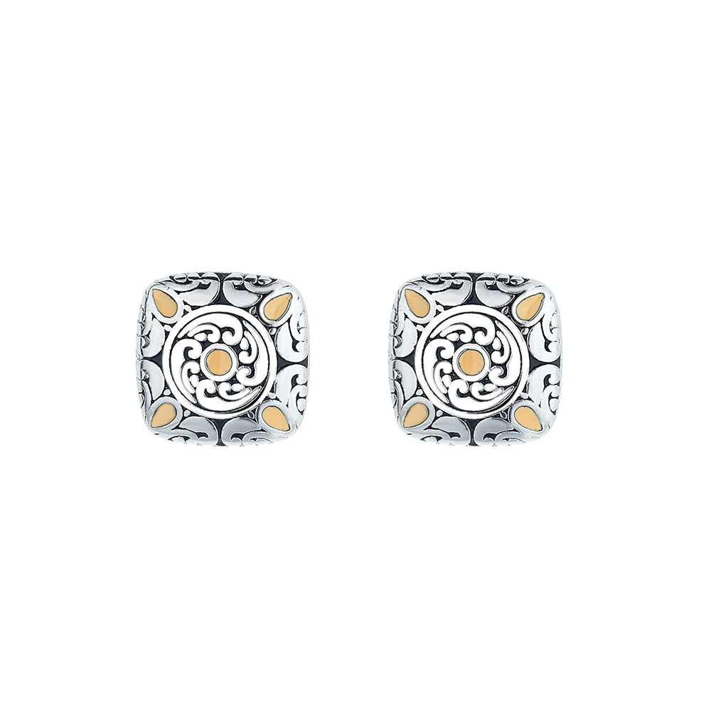 Silver Two Tone Artisan Stud Earring - Gallery 3