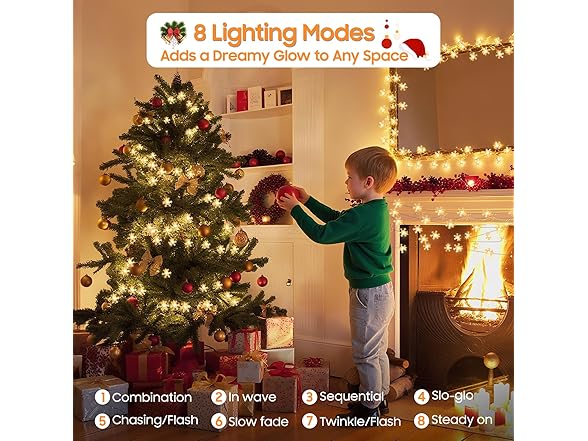 Snowflake Christmas Lights, 33FT 100 LED Recharge